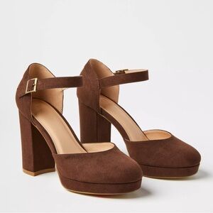 Brown Suede Ankle Strap Platform Heels
